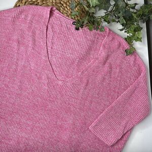 Express Pink Knit High Low Boat Hem 3/4 Sleeve Cotton Sweater size small